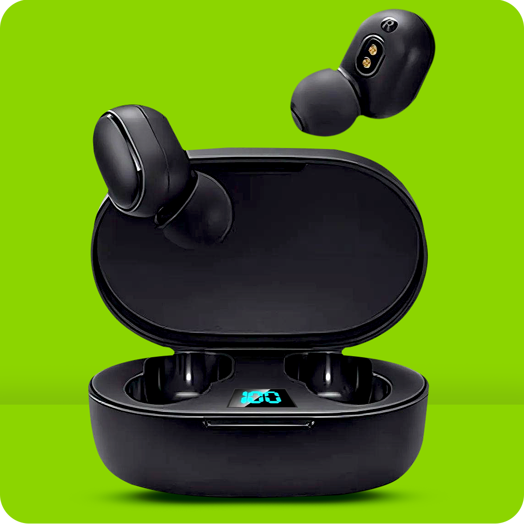 Fone de Ouvido Bluetooth 5.0 Sem Fio Preto com Visor LED - Com Borracha