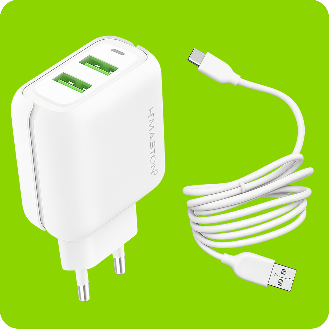 Carregador Turbo Tipo-C com 2 Entradas USB 5.1 - H'maston